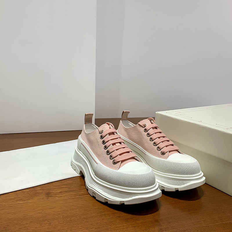 Women's & Men's Block Platform Muffin Height Increasing Insole Dad Korean Canvas Shoes