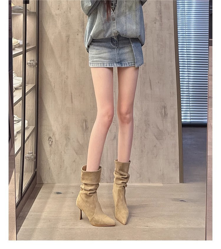 Women's Riding Stiletto Pointed Toe Ankle High Boots