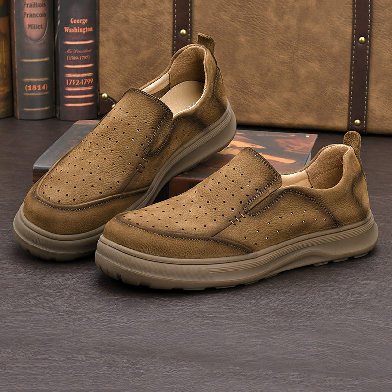 Men's Breathable Soft Bottom Cutout First Layer Leather Shoes