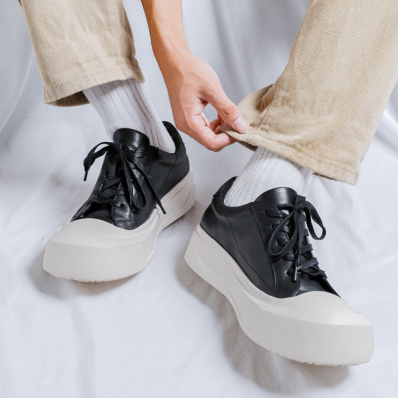 Men's White Thick-soled High-rise Distressed Commuter Derby Leather Shoes