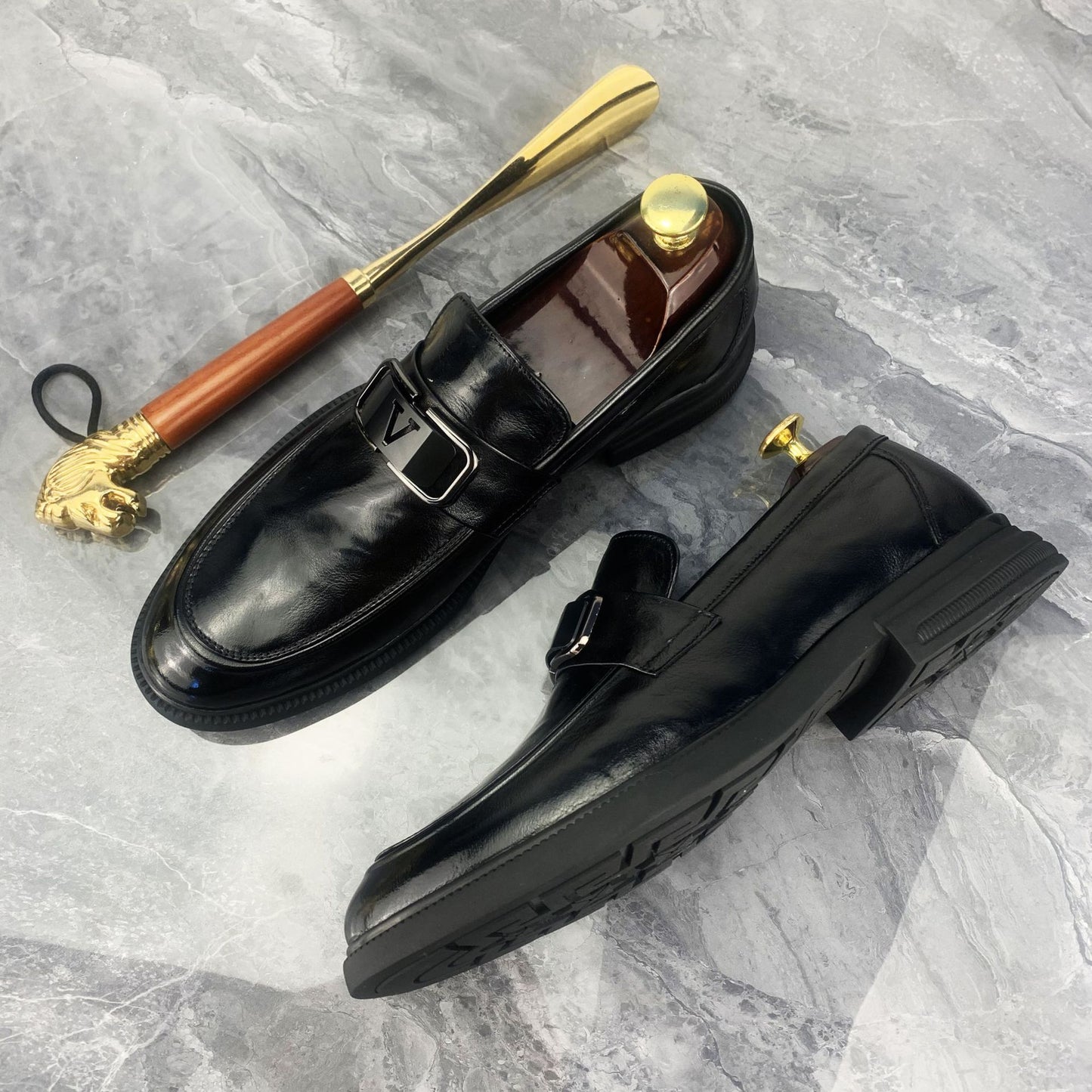 Men's Layer Cowhide Fashion British Slip-on Business Formal Leather Shoes