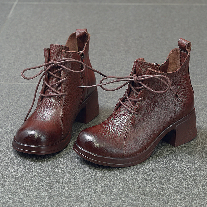 Women's Round Toe Mid Short First Layer Cowhide Women's Cotton Shoes