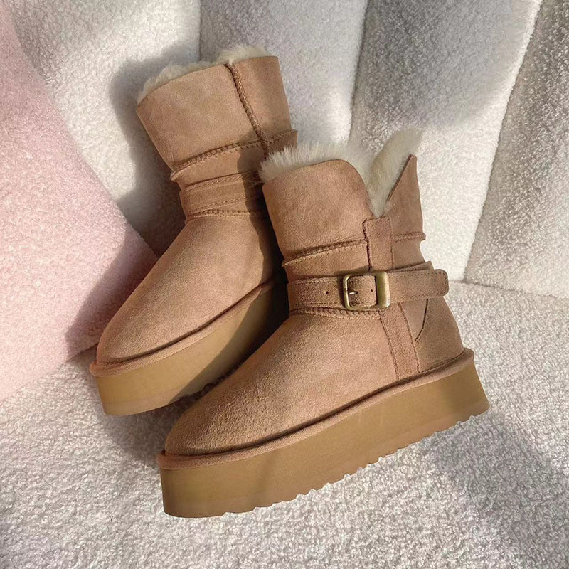 Women's Sheepskin Fur Long Thick Bottom Increased Winter Snow Boots