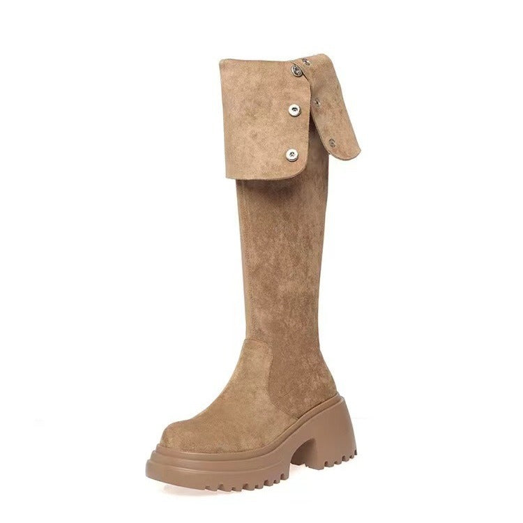 Women's Knee Fold Two Wear Thick Bottom Boots