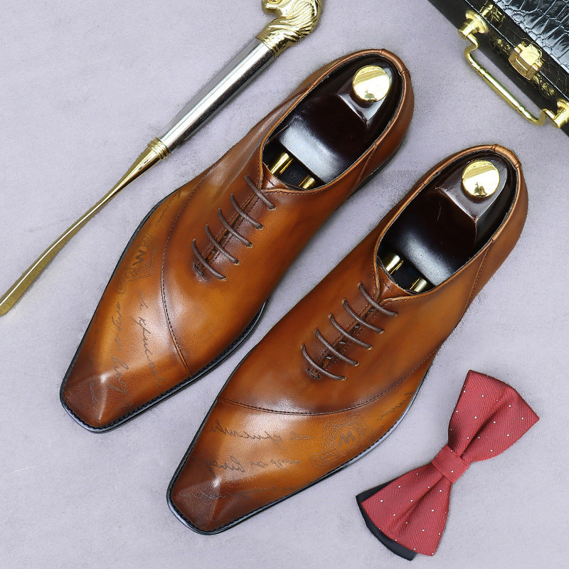 Men's Retro Diamond Head English Business British Leather Shoes