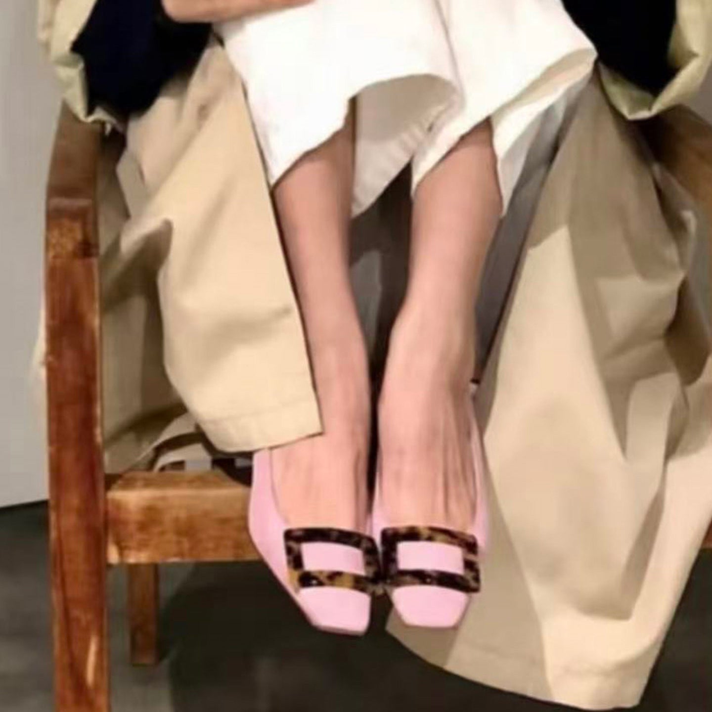 Women's Shin Square Buckle Chunky Pumps Spring Toe Elegant Dress Heels