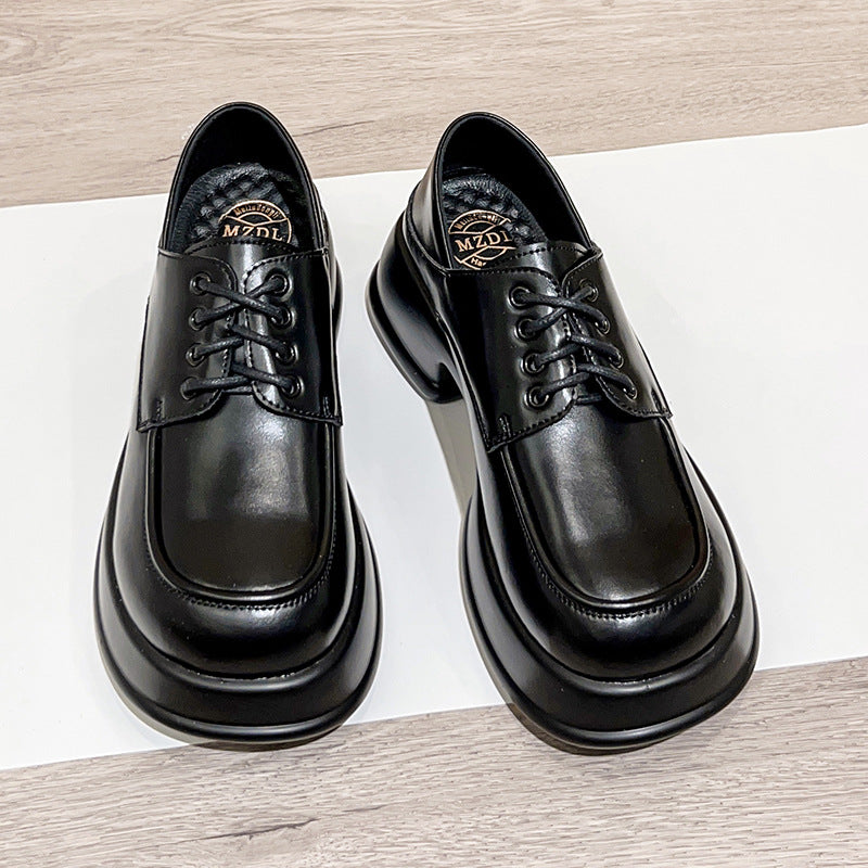Autumn British Style Muffin Chunky Big Leather Shoes