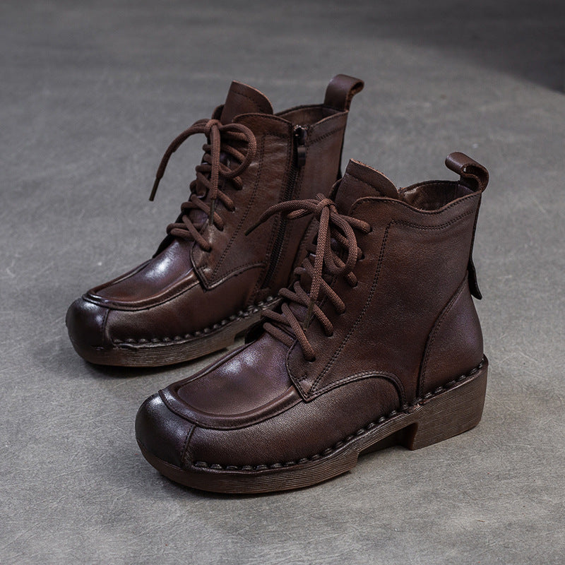 Women's Round Toe Side Zipper Vintage Martin Boots