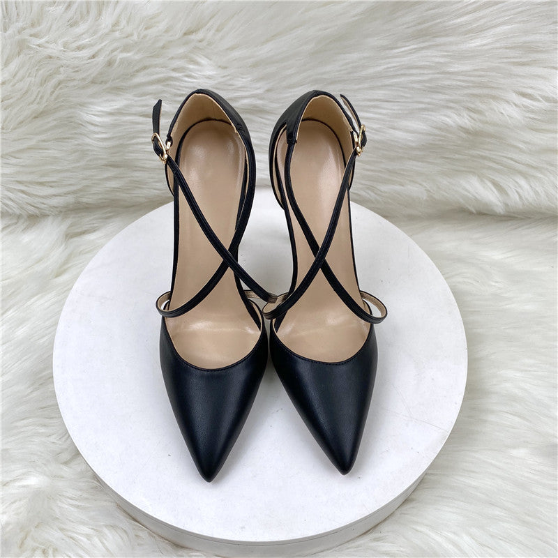Women's Hollowed Pointed Stiletto Low-cut Cross Strap Toe Men's Shoes