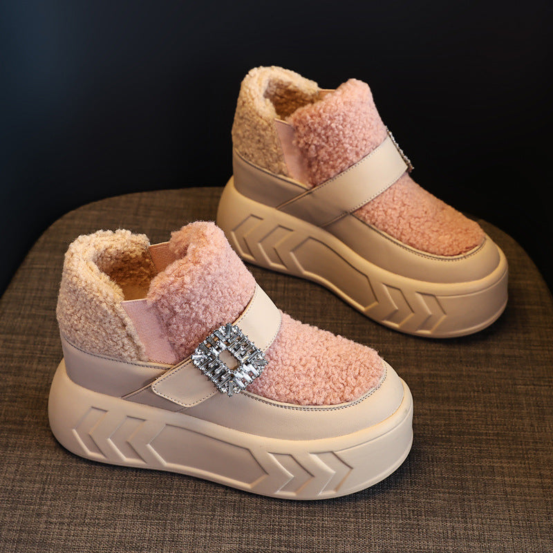 Women's Fluffy Winter Fleece Lined Padded Warm Keeping Casual Shoes