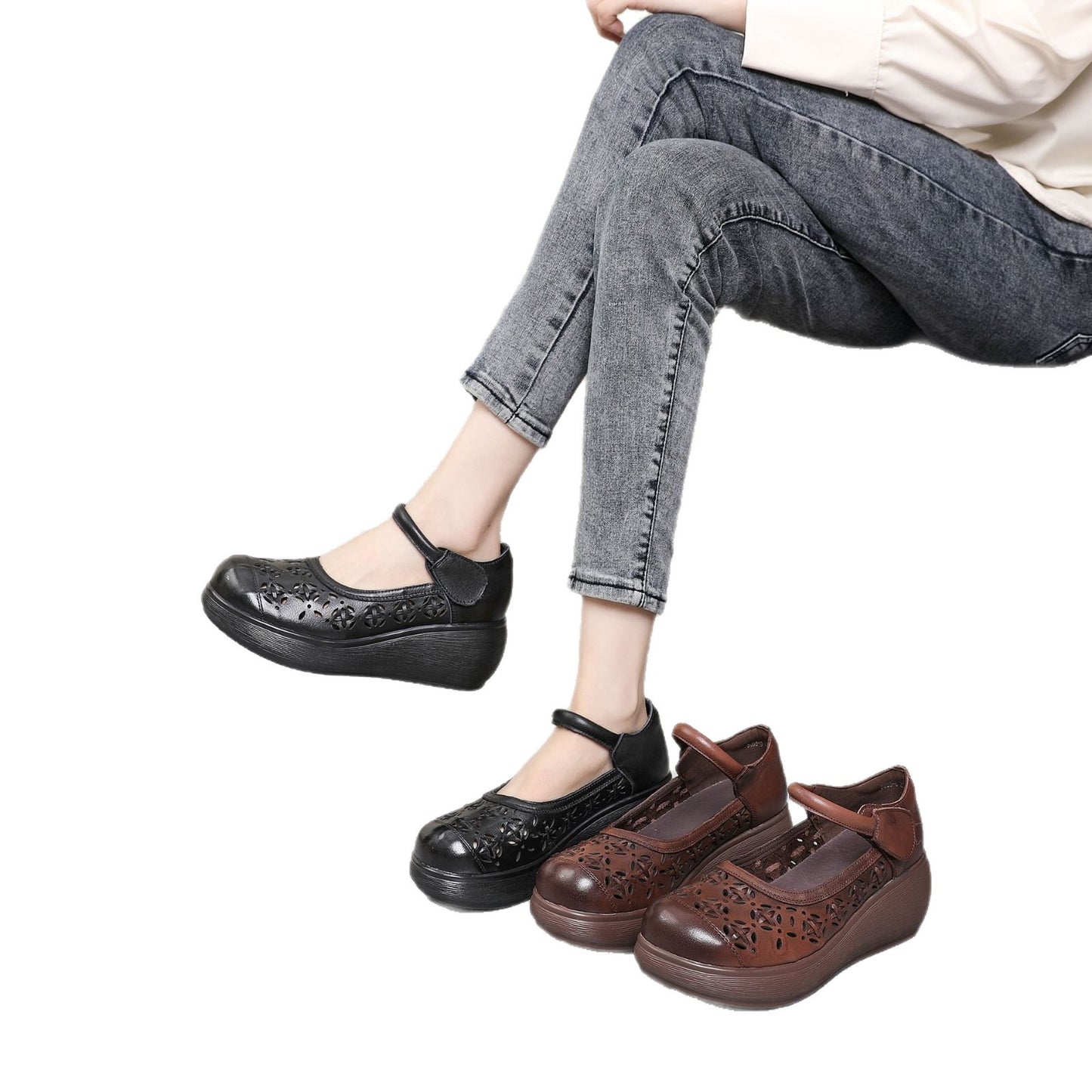 Retro Fashion Genuine Pumps Mother's Top Platform Sandals