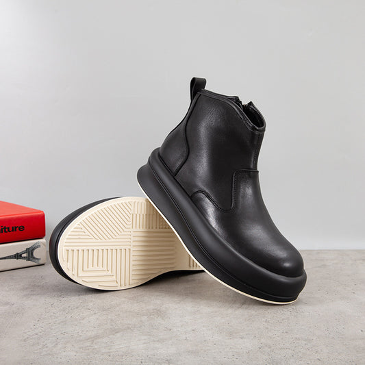 Men's Cowhide Ankle Fashion Thick Bottom Increased Boots