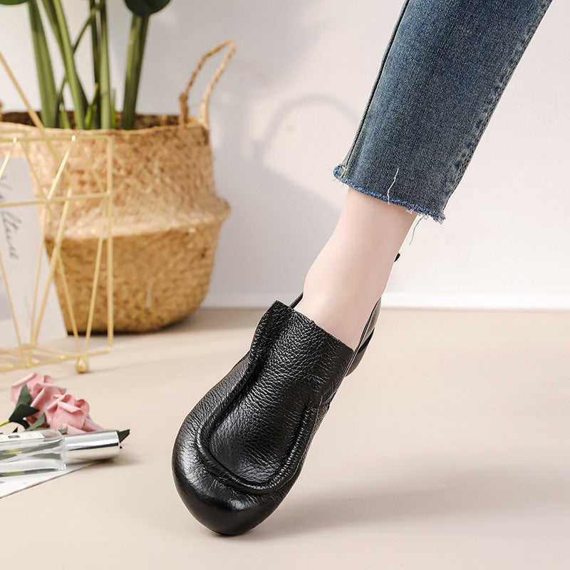 Women's Color Artistic Round Head Chunky Slip-on Heels