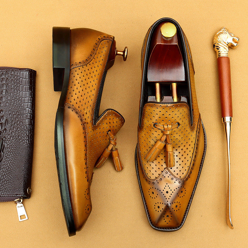Men's Tassel Summer Hollow Breathable Business Formal Leather Shoes