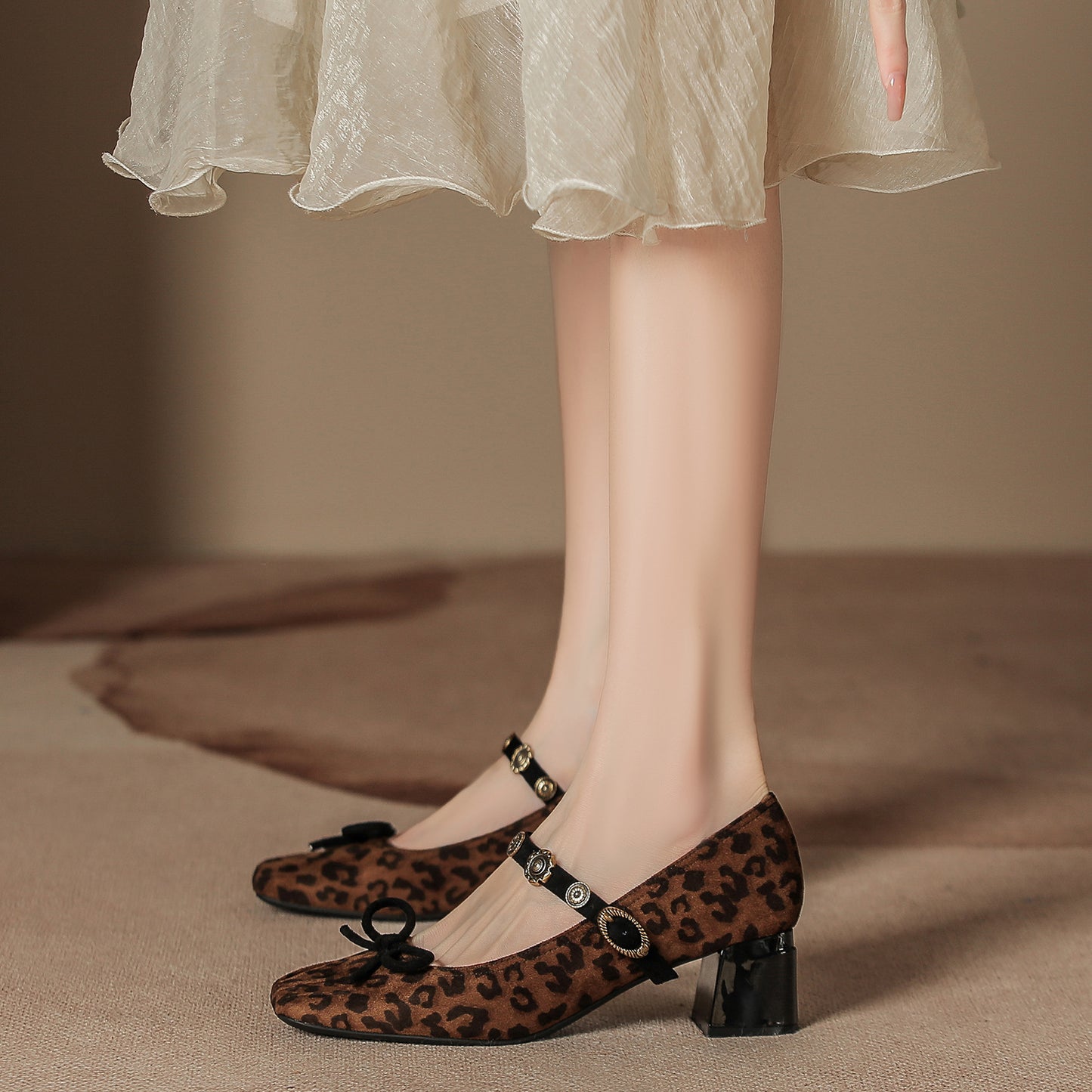 Women's Elegant Shallow Mouth Suede Pumps With Bow Strap Women's Shoes