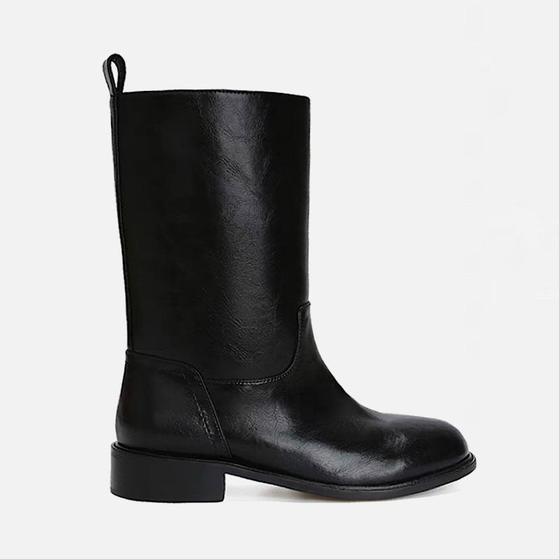 Women's Western Cowboy Genuine Middle Tube Retro Low Women's Leather Boots