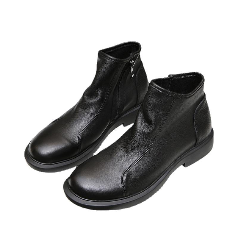 Men's Layer Cowhide Ankle Elegant Handsome Side Boots