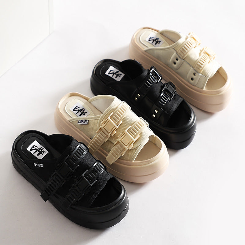 Women's One-word Outdoor Fashion Height Increasing Beach Slippers