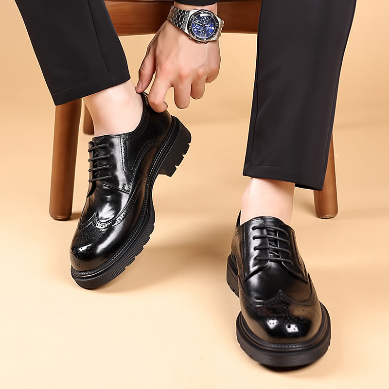 Men's Business Formal Brogue Wedding Korean British Leather Shoes