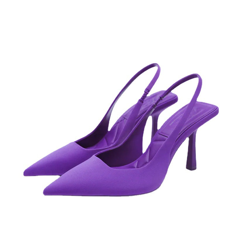 Women's High Solid Color Stiletto Pointed Back Empty Strap Sandals