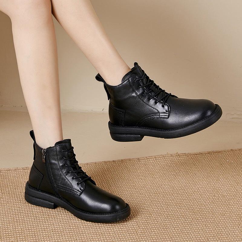 Women's Fleece-lined Martin British Style Genuine Ankle Boots