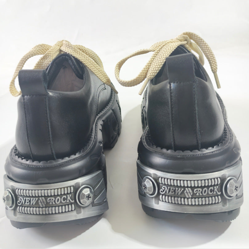 Men's Bottom Derby Cowhide Fashion British Black Big Head Height Leather Shoes