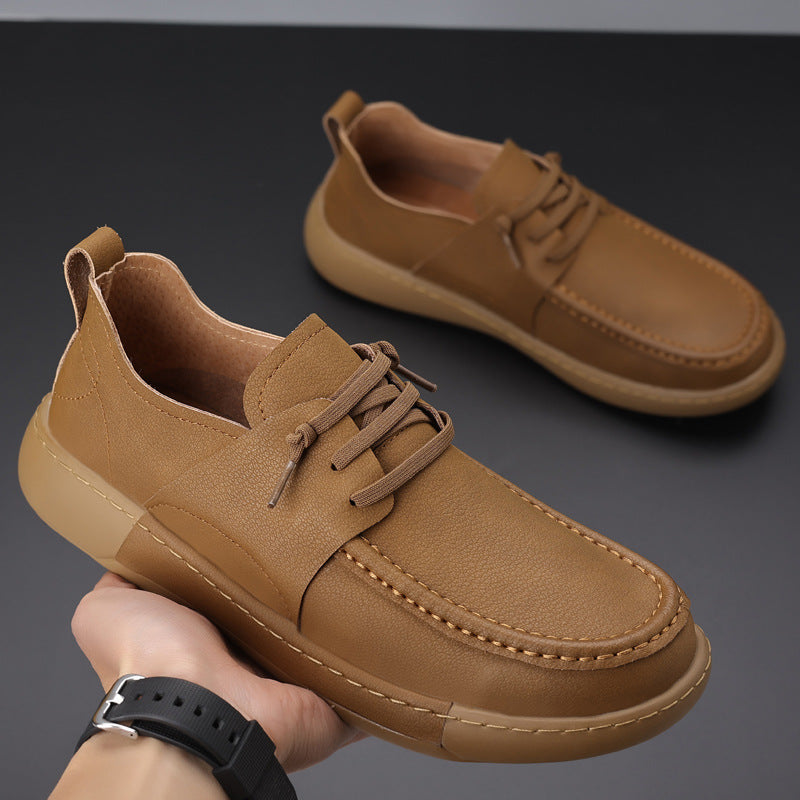 Men's Outdoor Lightweight Slip-on Handmade Stitching Big Leather Shoes