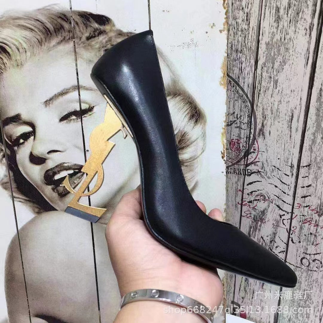 Women's Solid Color Fashion High Letter Pointed Women's Shoes