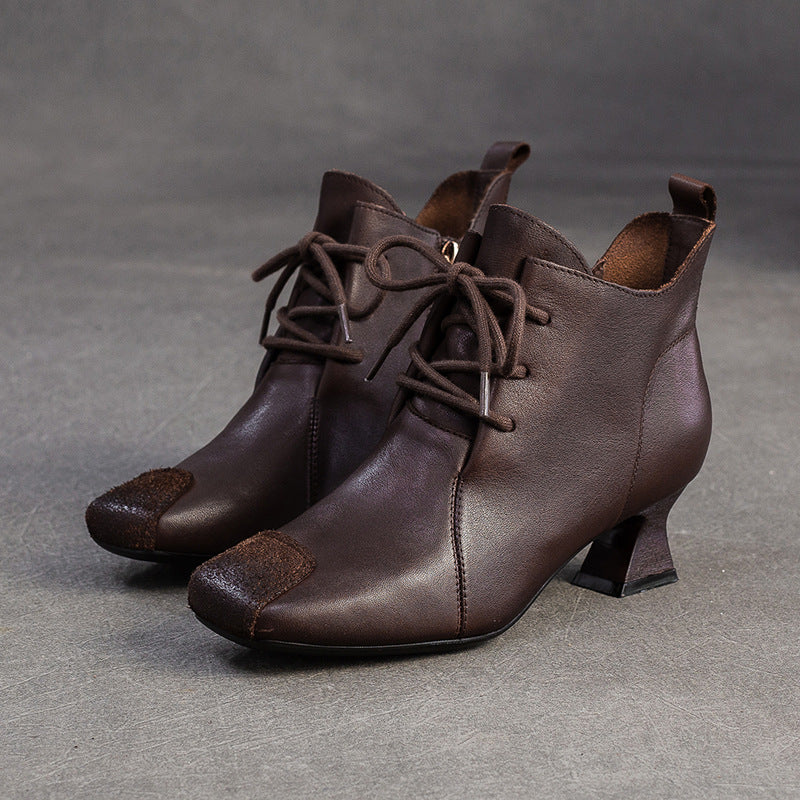 Women's Shu First Layer Cowhide Square Head Zipper High Fashion Women's Shoes