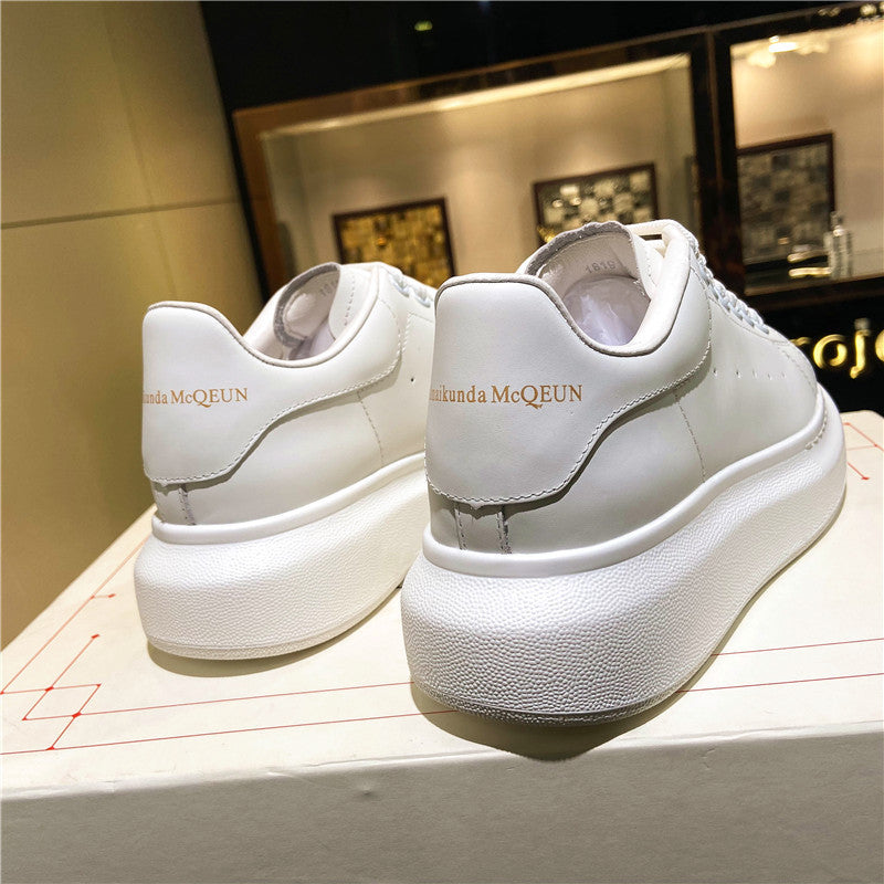 Women's Mcqueen White Genuine Platform Invisible Elevated Casual Shoes
