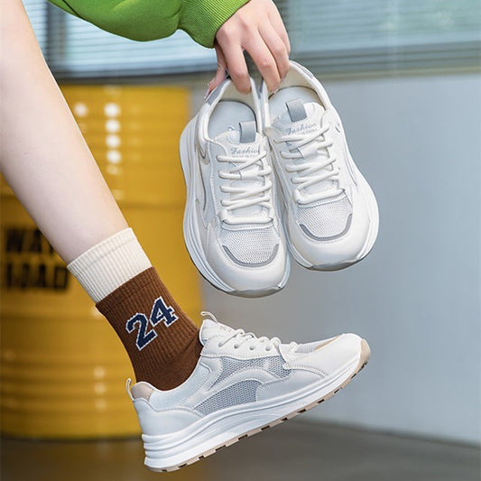 Women's Size Dad Running Sports White Mesh Sneakers