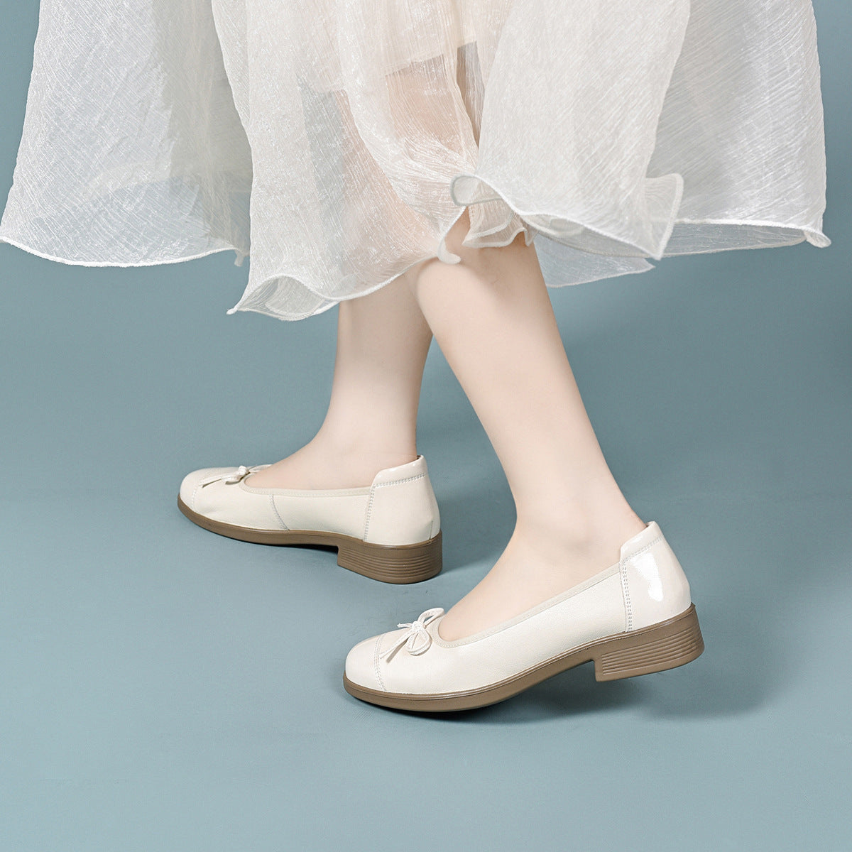 Women's Bowknot Shallow Mouth Pumps Gentle Ballet French Mary Women's Shoes