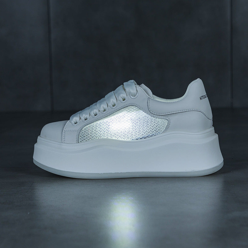 Women's & Men's Summer Mesh Film Bottom Thick-soled White Casual Shoes