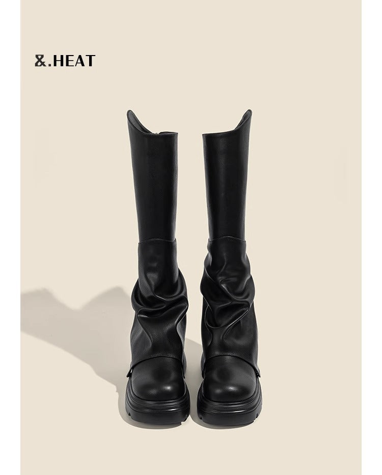 Women's Two Square Thick-soled Small High Chunky V Heels