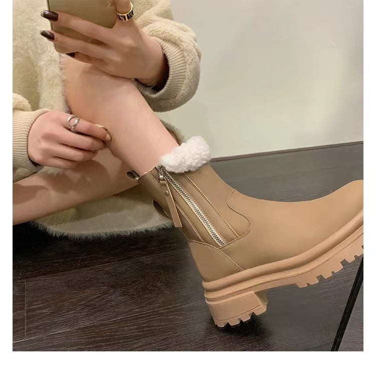 Women's Lamb Fleece-lined Thick Chunky Platform Short Snow Boots