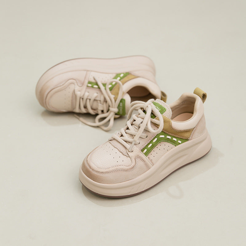 Women's Retro Style Round Head Thick Bottom Lightweight Exercise White Youth Women's Casual Shoes