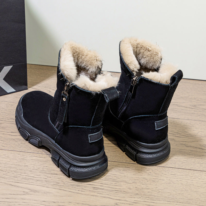 Women's Full Cowhide Warm Martin Veet Thickened Cotton Women's Shoes