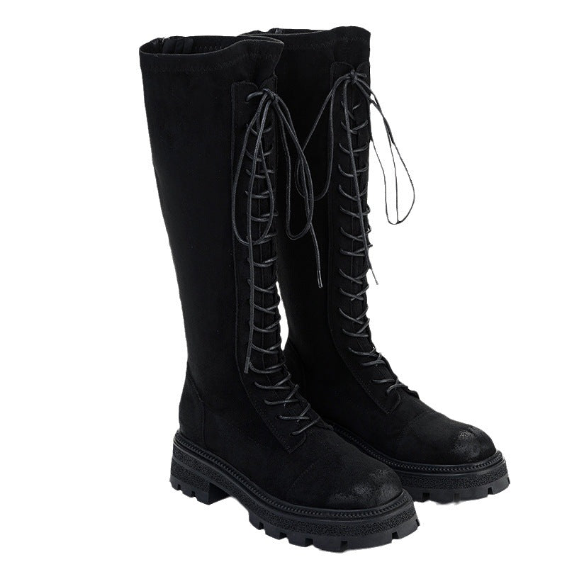 Women's Tube Strap Platform Zipper High Round Boots