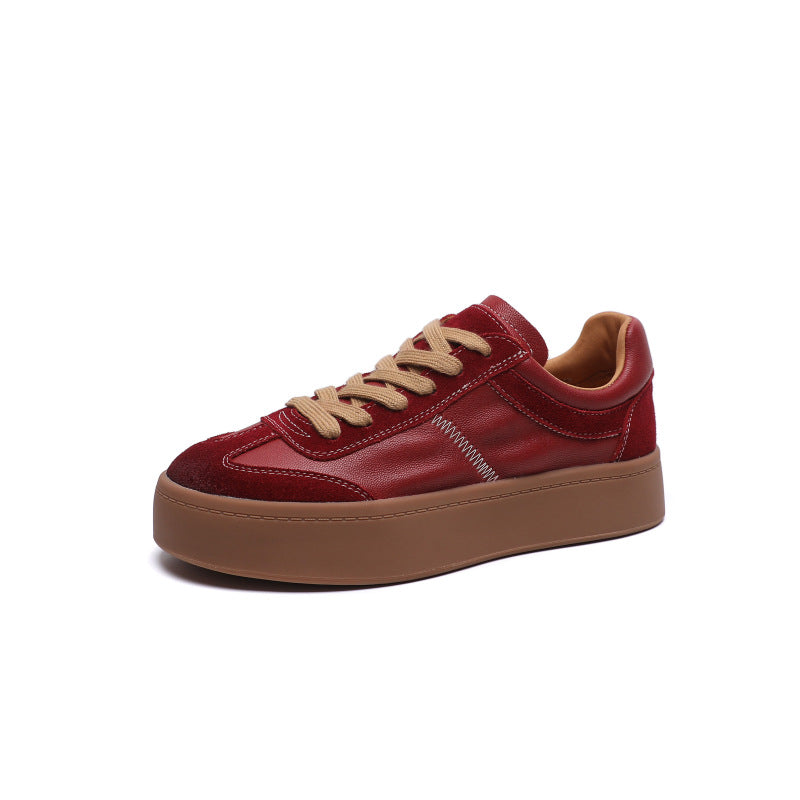 Women's Cowhide Genuine Niche Platform Red Soft Sneakers