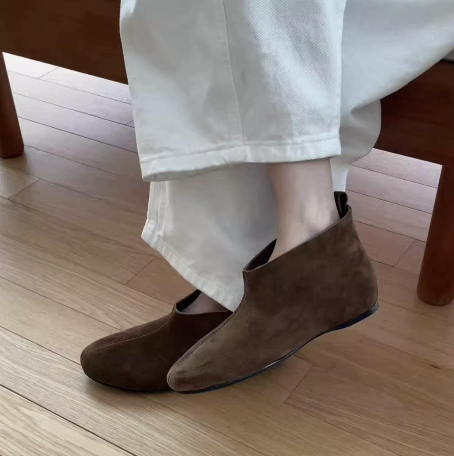 Suede Round Toe Flat Bottom Skinny Booties Female Women's Leather Boots