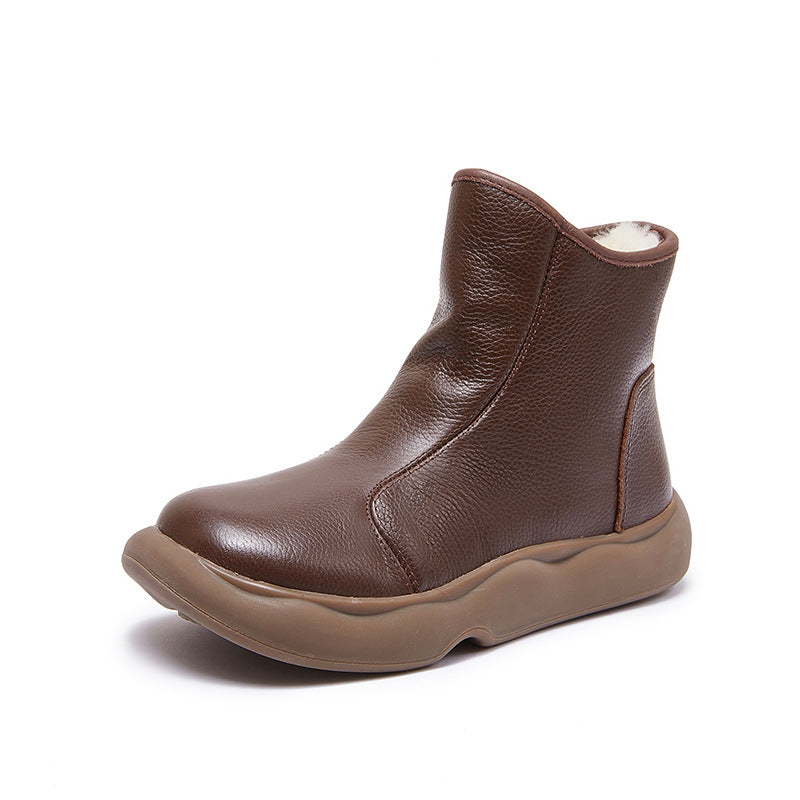 Women's Fur Integrated Genuine Cotton Vintage Handmade Round Snow Boots
