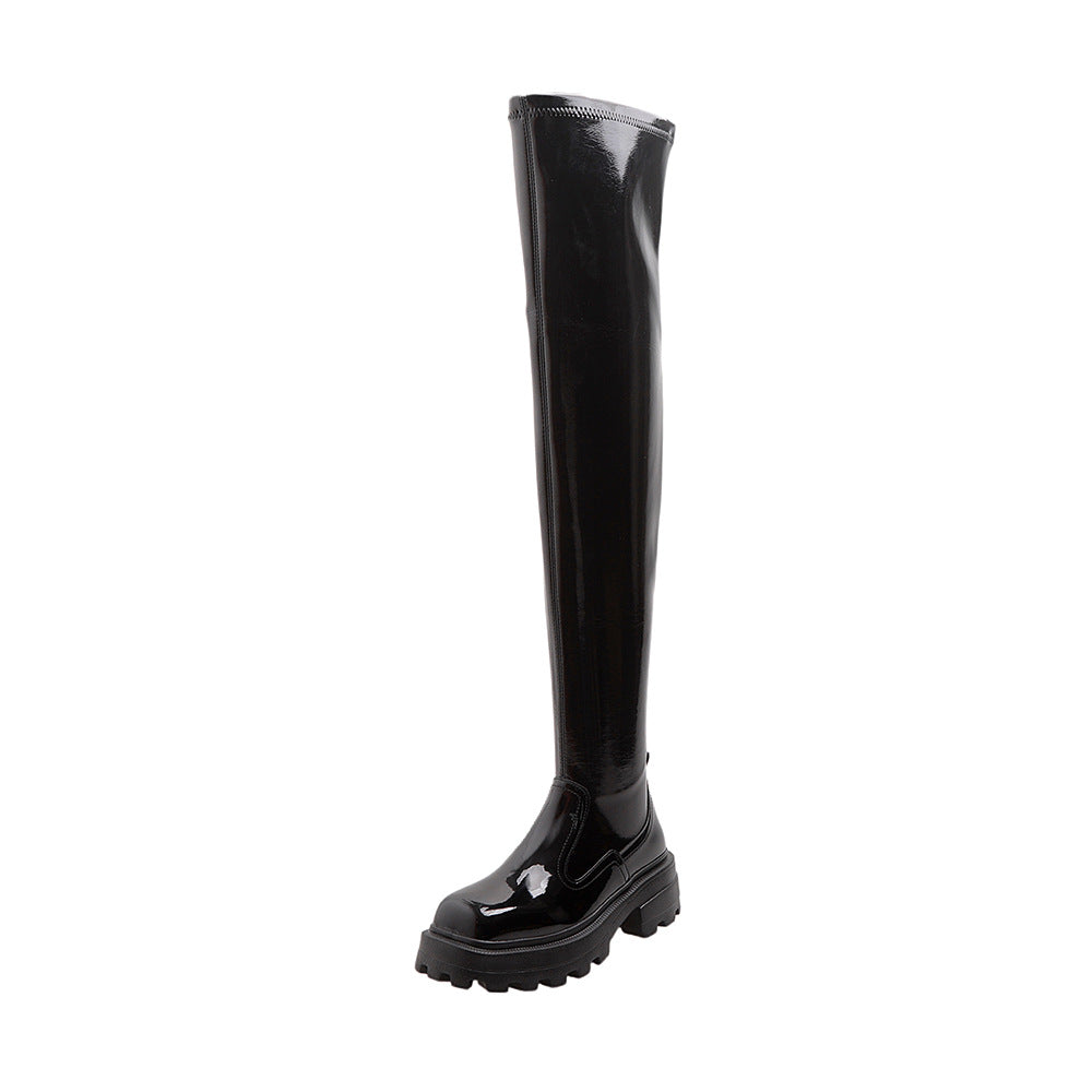 Women's The Knee Big Tube Circumference Slimming Knight Women's Leather Boots