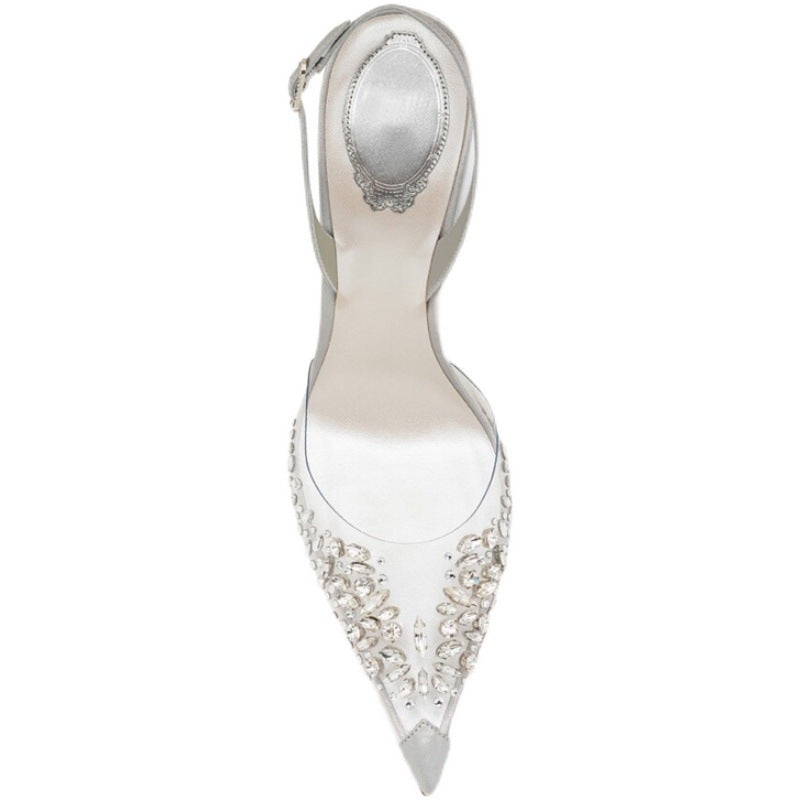 Women's Rhinestone Closed Toe Back Empty Chunky Pointed Sandals