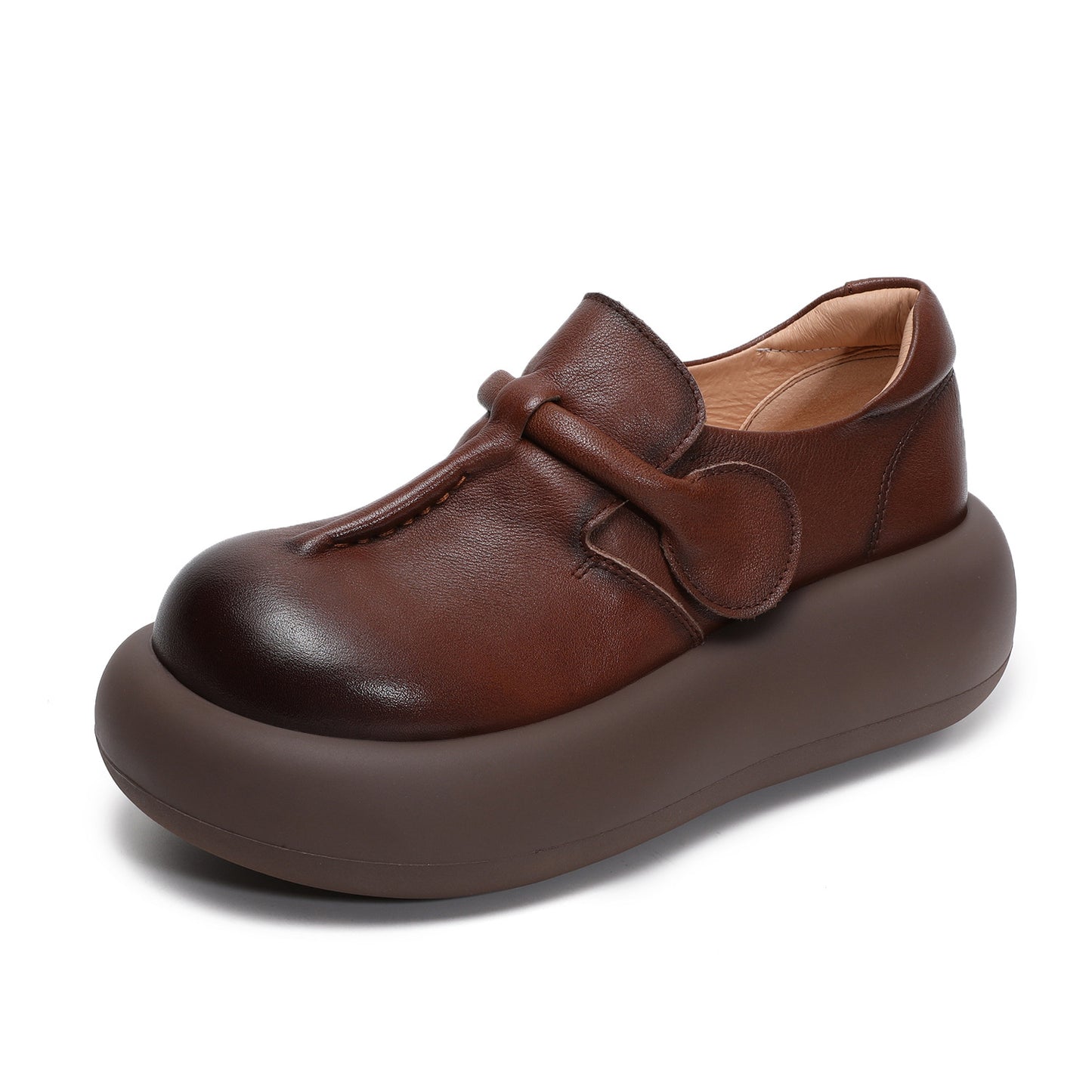 Women's Cowhide Big Head Genuine Elevator Platform Muffin Casual Shoes