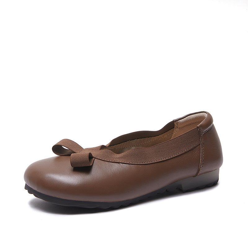 Women's Platinum Genuine Shallow Mouth Round Toe Soft Bottom Casual Shoes