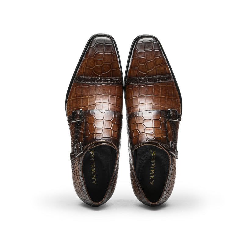 Men's Slip On Business Formal Wear Cowhide Square Casual Shoes