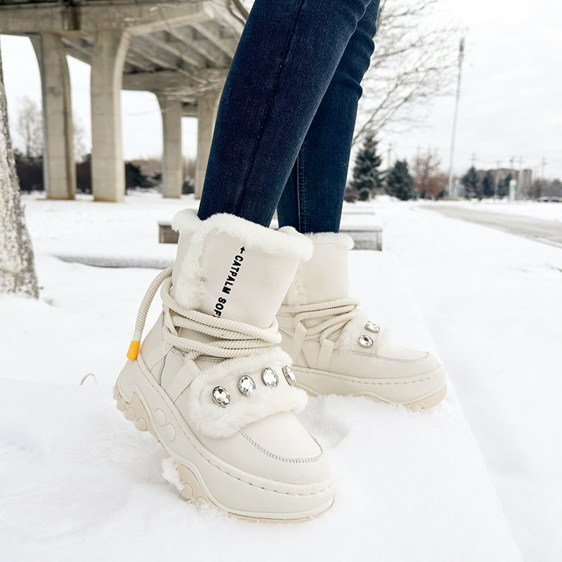Women's Fur Winter Fleece-lined Thick Warm Northeast Snow Boots