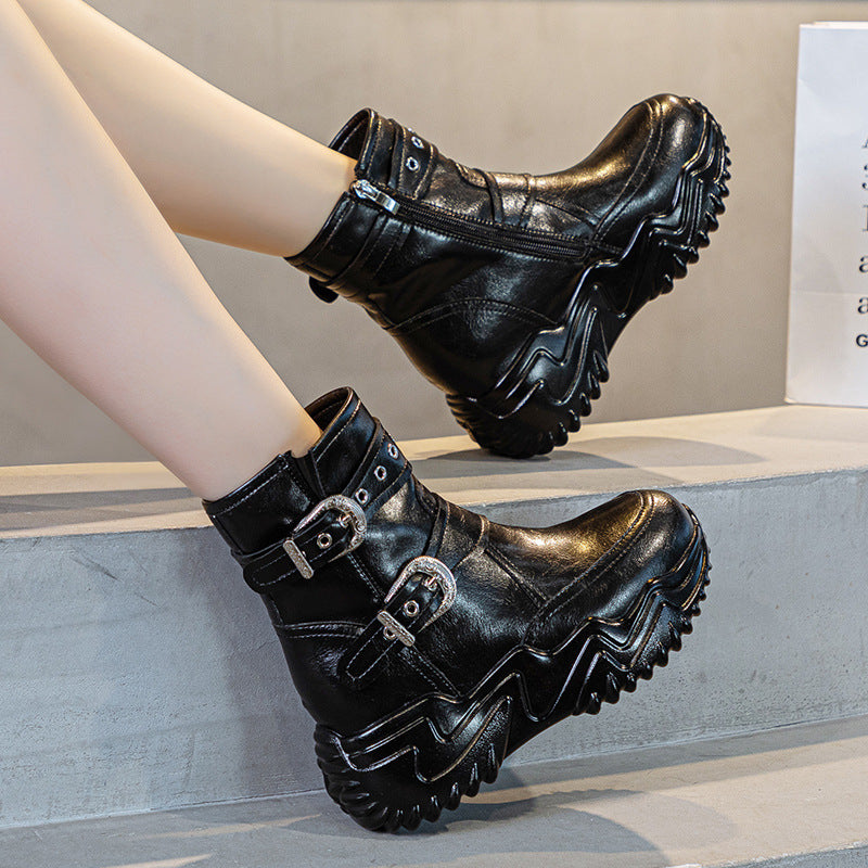 Women's High Top White Autumn Thick-soled Fashionable Casual Shoes