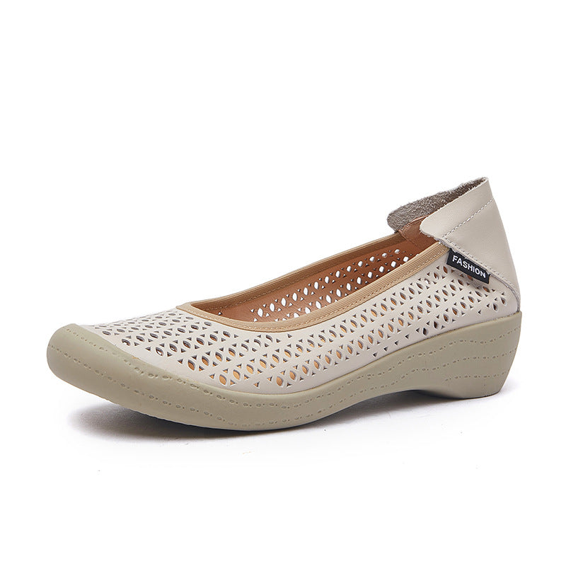 Women's Cowhide Hollow Round Toe Wedge Height Casual Shoes