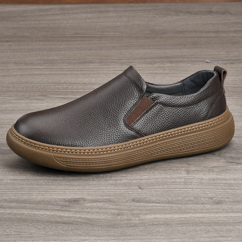 Men's Breathable Soft Bottom Slip-on First Layer Cowhide Men's Casual Leather Shoes